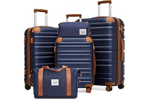 TAKUMI Luggage Sets 5 Piece Lightweight Carry On luggage with Duffel Bag ABS+PC Hardshell Suitcases with YKK zippers Double Spinner Wheels Travel Luggage with TSA Lock(NAVY, 5 PIECE SET)