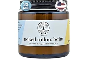 REROOT ORGANICS Beef Tallow for Skin | NAKED TALLOW BALM | 1 Ingredient - 100% Grass Fed Beef Tallow | Beef Tallow for Body & Face | Whipped & UNSCENTED for Sensititve Dry Skin, Babies, Eczema, Psoriasis(4oz)