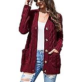 MISSKY Women's Open Front Cardigan Sweater with Pockets Long Sleeve Cable Knit Button Loose Cardigan Sweater Outwear
