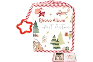 AKAYOK My First Christmas Book, Small Photo Album 4x6 for 17 Pockets, Baby Memory Book with Cut-Resistant Hand-Stitched Edges, Cute Photo Album for all Family to Record First Christmas Together