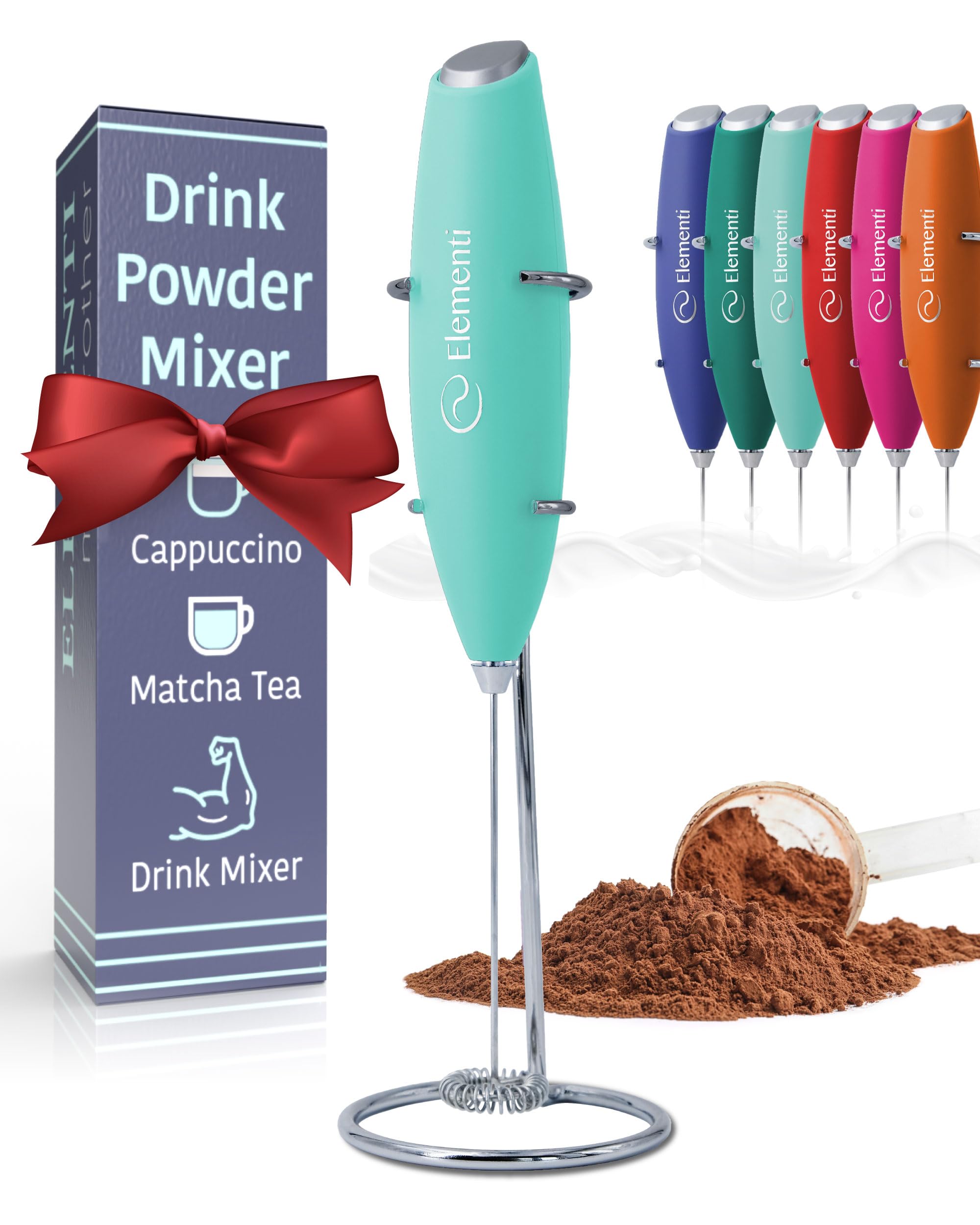 Elementi Electric Milk Frother Handheld, Matcha & Hot Chocolate Whisk, Milk frother for Coffee Frother Electric Handheld Drink Mixer, Electric Mini Whisk Small Hand Mixer, Frappe Maker (Mint Green)