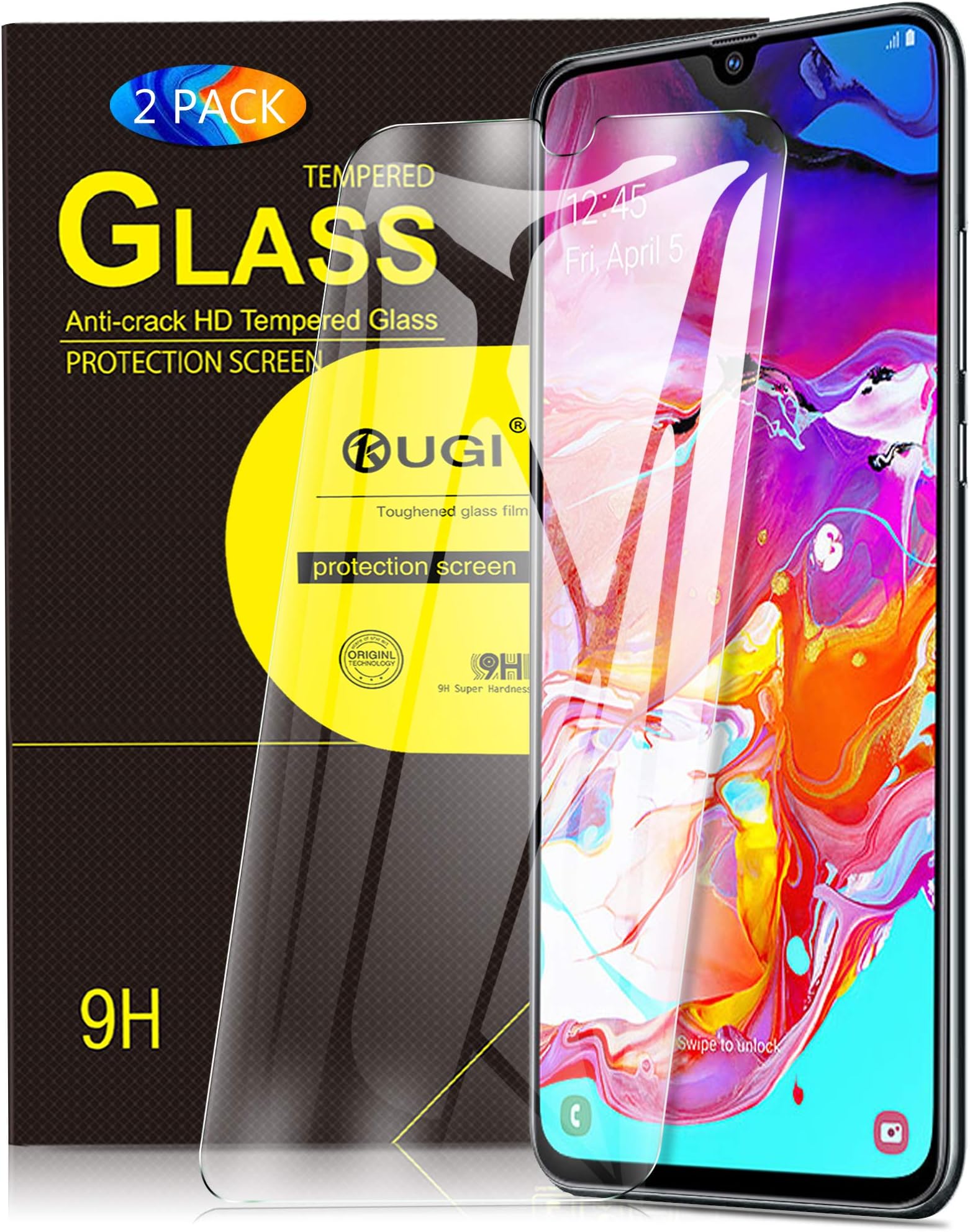KuGi. for samsung galaxy A70 Screen Protector, 9H HD clear Easy Installation Tempered Glass Screen Protector Designed for samsung galaxy A70 / Samsung Galaxy A70s Smartphone. Clear(2 PACK)