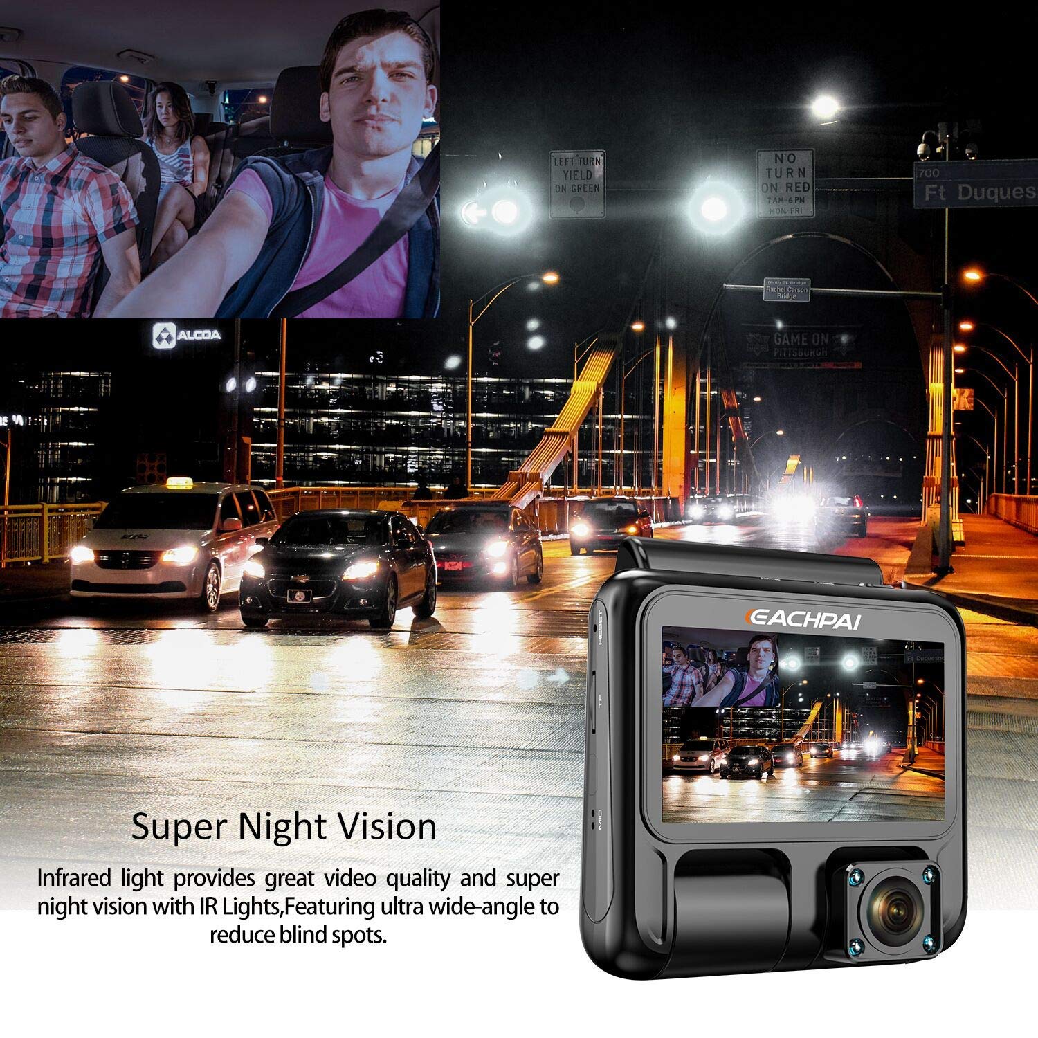 Dual Dash Cam,EACHPAI X100 Pro Dash Camera Front &Inside Lens for Cars/Truck/Taxi 1920X1080P Dashboard with Sony Sensor,IR Night Vision,Super Capacitor,Wide Angle,Loop Record,WDR,GPS,32G Card