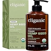 Cliganic Organic Hemp Seed Oil For Skin, Face & Hair - 100% Pure Cold Pressed Natural Unrefined