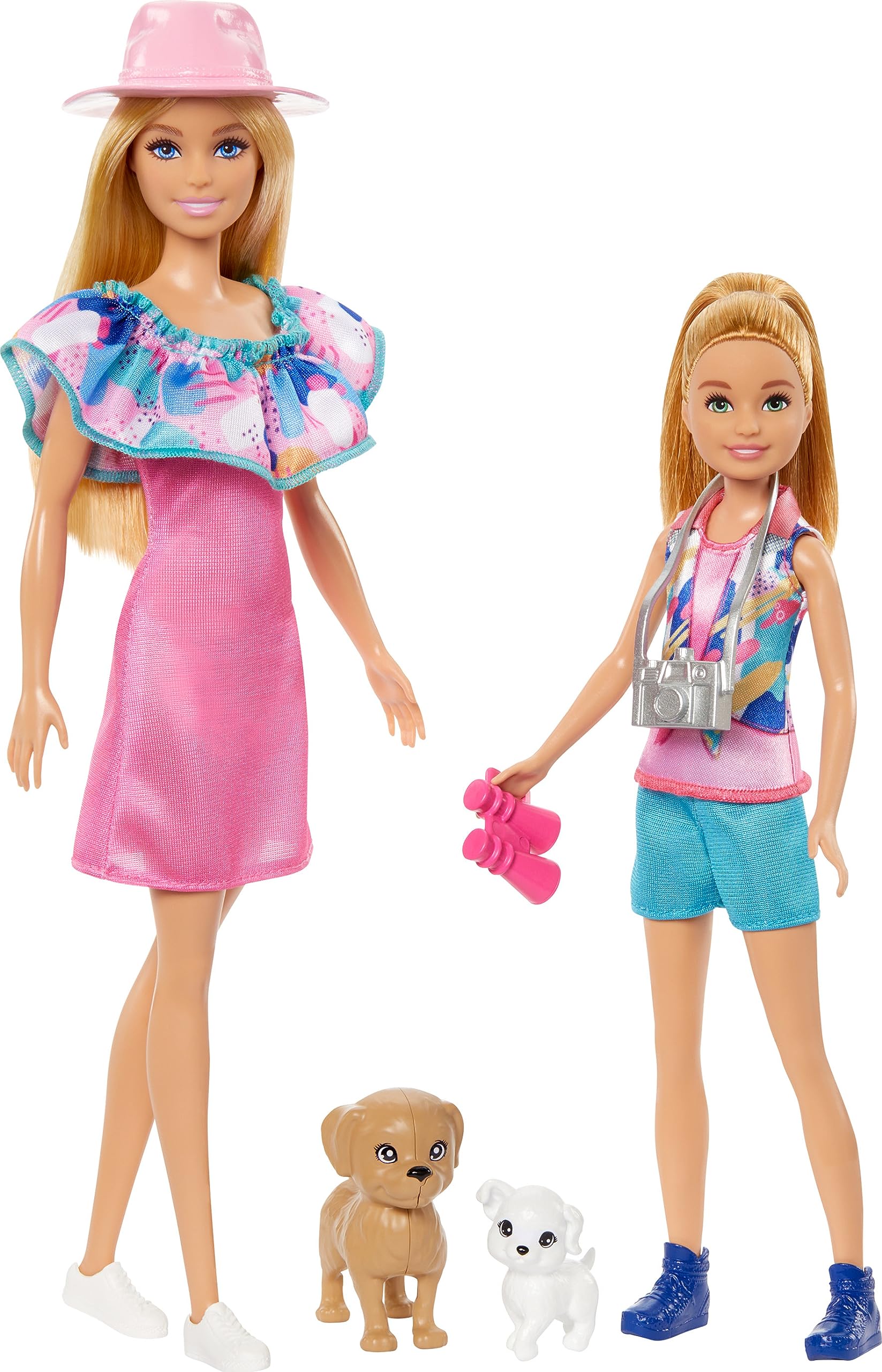 Barbie & Stacie Doll Set with 2 Pet Dogs & Accessories, Dolls with Blonde Hair & Blue Eyes, Summer Clothes, HRM09
