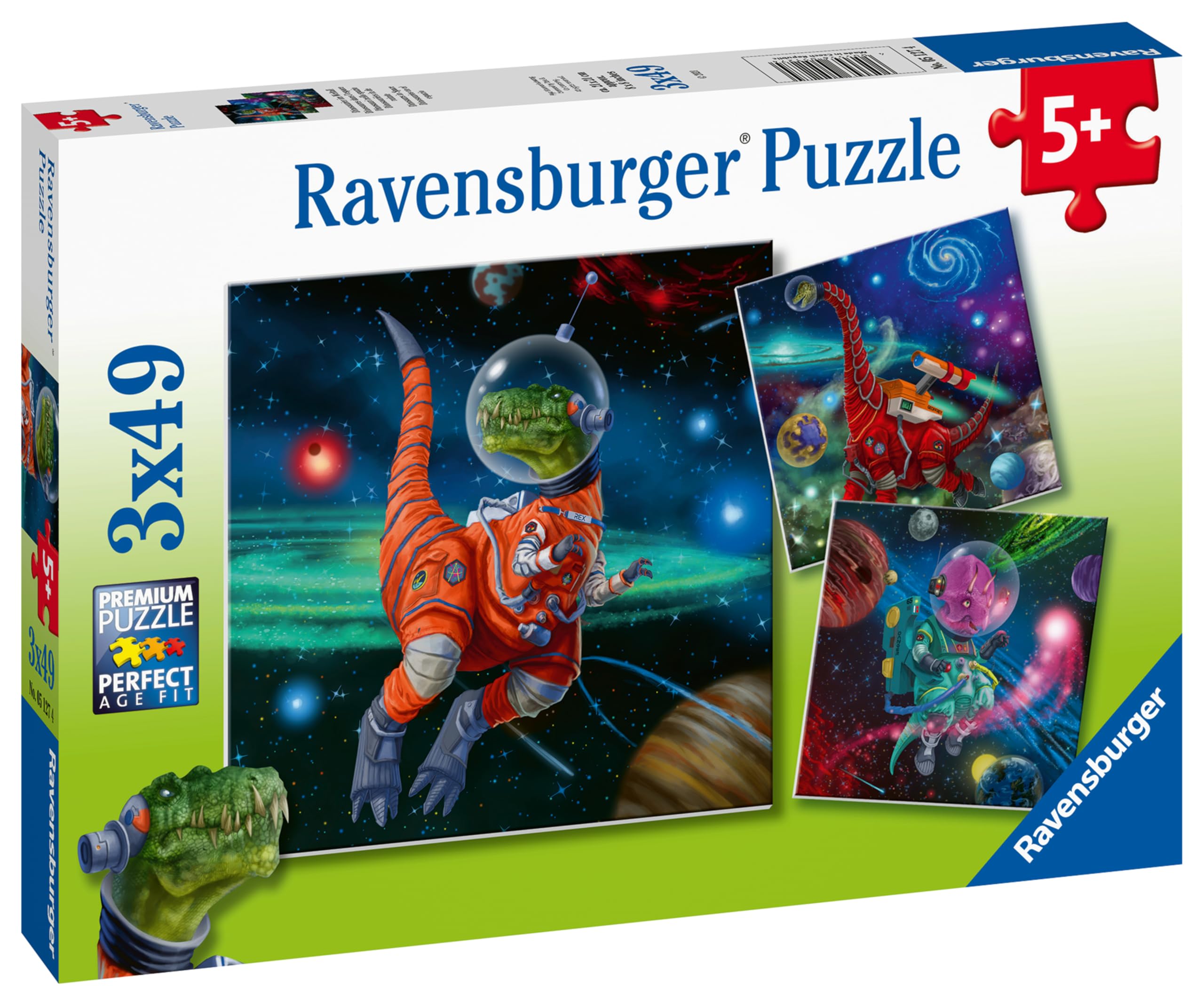 Ravensburger 051274 Dinosaurs in Space, Puzzle 3x49 Pieces for Children, Recommended Age 5+
