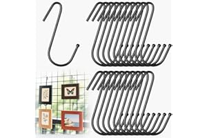 Hicarer 20 Pcs Gridwall Hooks S Shaped Heavy Duty Black Display Hooks Gridwall Shelf Accessories Hanging Hangers for Art Clothes Painting Photography Canvas