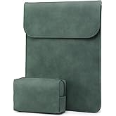 HYZUO 13.3-14 Inch Laptop Sleeve for MacBook Pro 14 M5/M4/M3/M2/M1 Pro/Max 2026-2021, 13.3" MacBook Air/Pro, 13.5-13.8 Surface Laptop, HP Envy 13, Faux Suede Leather Case with Pouch, Midnight Green