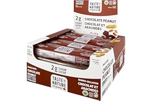 Taste of Nature Organic Chocolate Peanut Snack Bar - Vegan, Gluten-Free, High Fiber, 2g Sugar (16-Count Snack Pack)