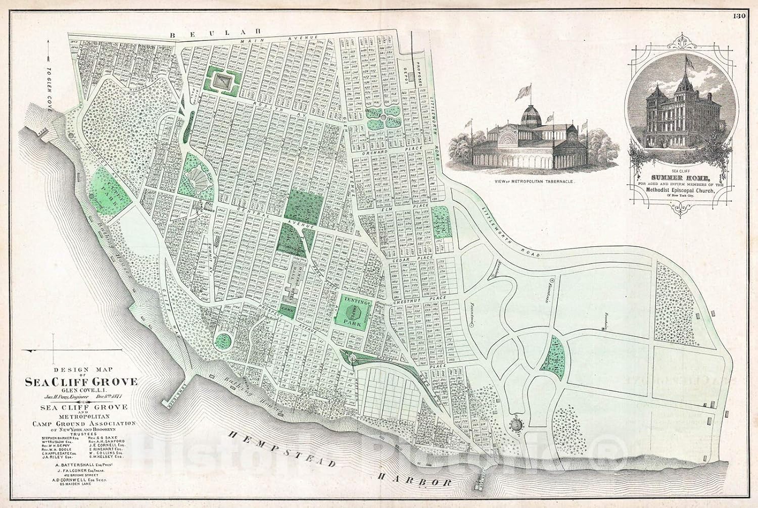 Historic Map - Beers Map of Sea Cliff Grove,Long Island, New York, 1873 - Historical Antique Vintage Decor Poster Wall Art - 16in x 24in