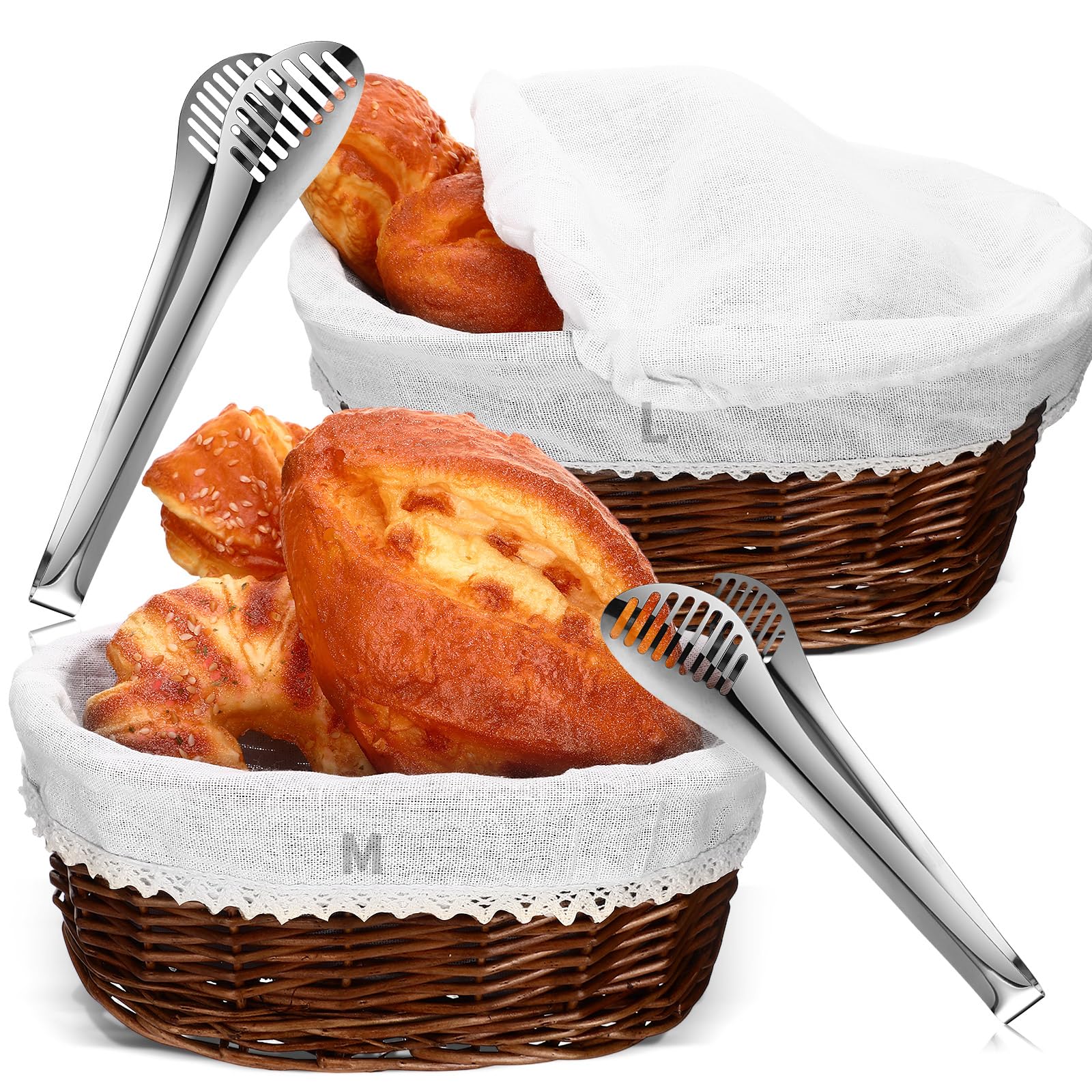 Photo 1 of ***SIMILAR ITE M/JUST ONE***
Ziliny 2 Set 11" 12" Wicker Bread Basket for Serving Large Rattan Bread Serving Basket Woven with Removable Liner Cover Tong, Fruit Food Storage Easter Picnic(Coffee with White Liner Cover)