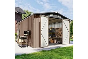 Breezestival 10x12 FT Outdoor Storage Shed with Floor & Lockable Double Doors, Heavy-Duty Galvanized Steel Outdoor Metal Shed for Bike, Tool, Generator Storage in Backyard, Patio (10’x12’, Floor)