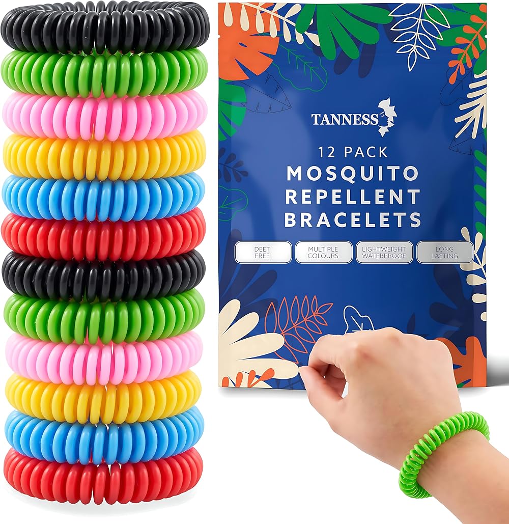 TANNESS Mosquito Repellent Bracelet 12 Pack DEET-Free Waterproof Bands