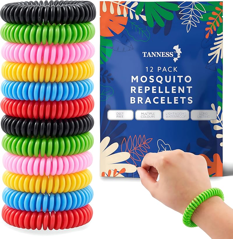 TANNESS Mosquito Repellent Bracelet 12 Pack DEET-Free Waterproof Bands