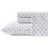 Laura Ashley - Twin XL Sheet Set, Super Soft Cotton Percale Bedding Set with Matching Sham, Oeko-Tex Certified (Aylesmore Ditsy Red, Twin XL)