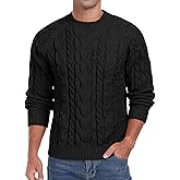 Askdeer Men's Pullover Sweater Cable Knit Crewneck Sweater Long Sleeve Classic Casual Sweater Tops