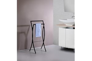 KB Designs - 2 Tier Freestanding Metal Bathroom Towel Rack Organizer, Black