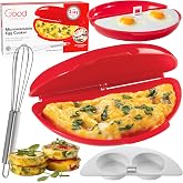 Microwave 2 in 1 Omelet Maker and Egg Cup Cooker - Make Easy Poached, Fried, or Scrambled Eggs w Removable Tray- Steel Whisk &amp; Recipe Book included - Amazing Breakfast Sandwiches in Minutes- PVC Free