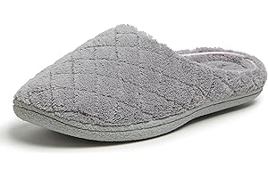 Dearfoams Women's Memory Foam Indoor House Slippers Leslie Terry Clog House Shoes with Wide Widths