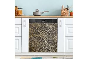 JIPONI Dishwasher Magnetic Cover Mandala Ethnic Boho Gold Geometric Dishwasher Magnetic Kitchen Art Decor, Dishwasher Magnetic Sticker 23 W x 26 H Inch