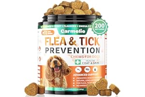 Carmelie Flea and Tick Prevention for Dogs - 200 Chews Natural Dog Flea and Tick Support, Oral Flea Supplement for All Dogs, Supports Healthy Skin & Coat, Puppy Flea Protection - Chicken Flavor