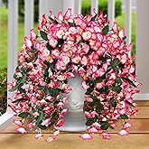 Sggvecsy Artificial Fake Hanging Flowers Plants for Outdoor Outside Spring Summer Decoration 2PCS Faux Silk UV Resistant Realistic Morning Glory Trailing Vines for Home Porch Patio Balcony(Pink)
