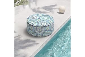 TWLEAR Indoor/Outdoor Inflatable Ottoman D21 x H9 inch, Round Footstool Inflatable Foot Rest Ottoman with Handle, Portable Ottomans Pouf for Patio, Garden, Camping, Home, Delancey Lagoon