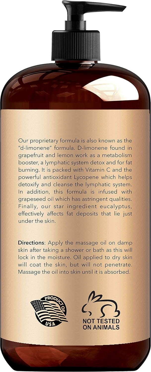 New York Biology Anti Cellulite Treatment Massage Oil - All Natural Ingredients – Infused with Essential Oils - Penetrates Skin and Targets Unwanted Fat Tissues - 8 oz : Beauty