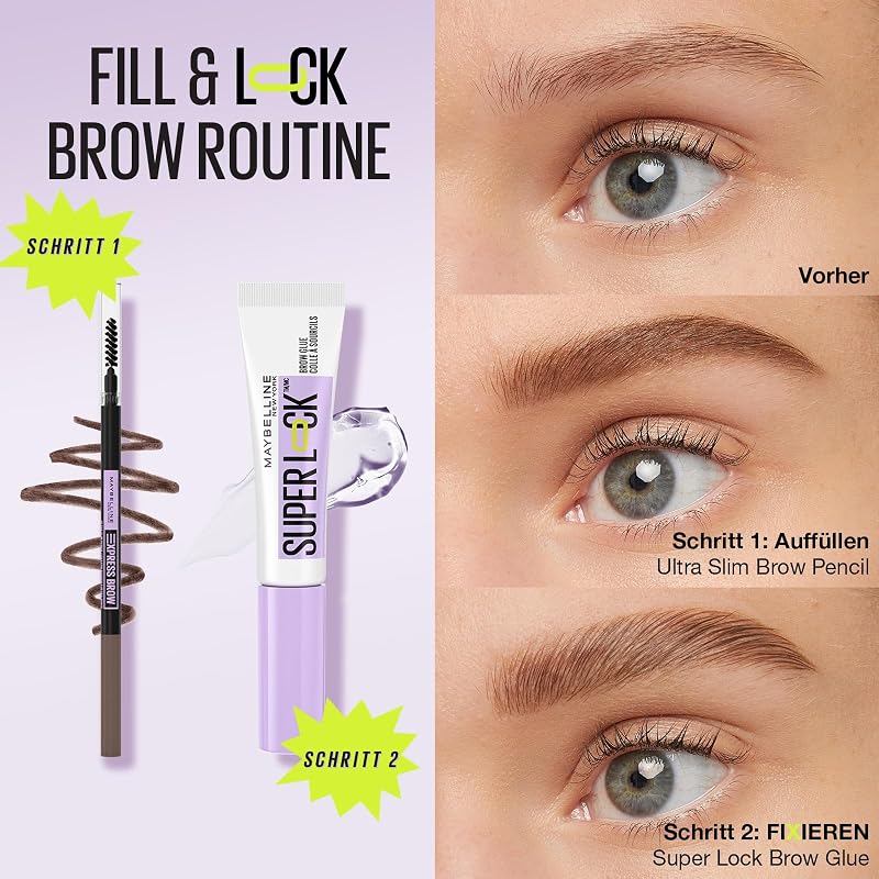 New York Augenbrauengel, Für definierte Augenbrauen, Starker Halt ohne abzublättern oder zu kleben, Integriertes Styling-Bürstchen, Super Lock Brow Glue, Transparent, 8 g