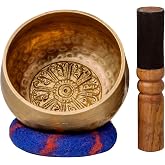 Tibetan Singing Bowl Set by The Ohm Store with 'Medicine Buddha' Engraving &mdash; Meditation Sound Bowl and Wooden Striker Handcrafted in Nepal &mdash; Spiritual Gift for Women and Men
