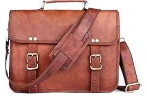 ANUENT 14-inch Genuine Brown Leather Messenger Bag Vintage CrossBody Satchel for Men and Women Fits Laptop, iPad, and Tablet 