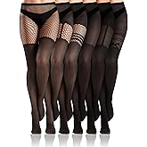 Fourluoo 6 Pairs Women Faux Thigh High Tights Mock Suspender Pantyhose Goth over Knee Stockings Fishnets for Halloween