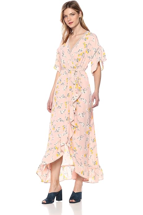 ruffle sleeve high low maxi dress