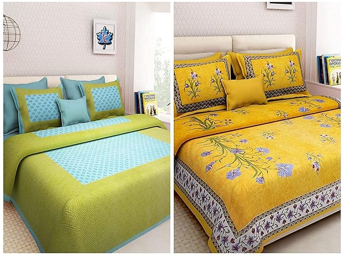 Kshianki® 100 Cotton Rajasthani King Size bedsheets Combo Double Bed