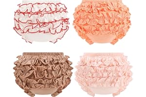 ORINERY Infant Bloomers Underwear Ruffle Diaper Cover for Baby Girls Toddler Kids Cotton Shorts Panties 4-Pack