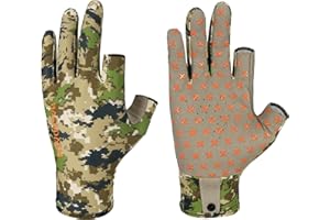 BASSDASH Unisex Fingerless Camo Hunting Gloves for Men's Women's Early Season Warm Weather UPF 50+ Lightweight Fishing Photography HG03