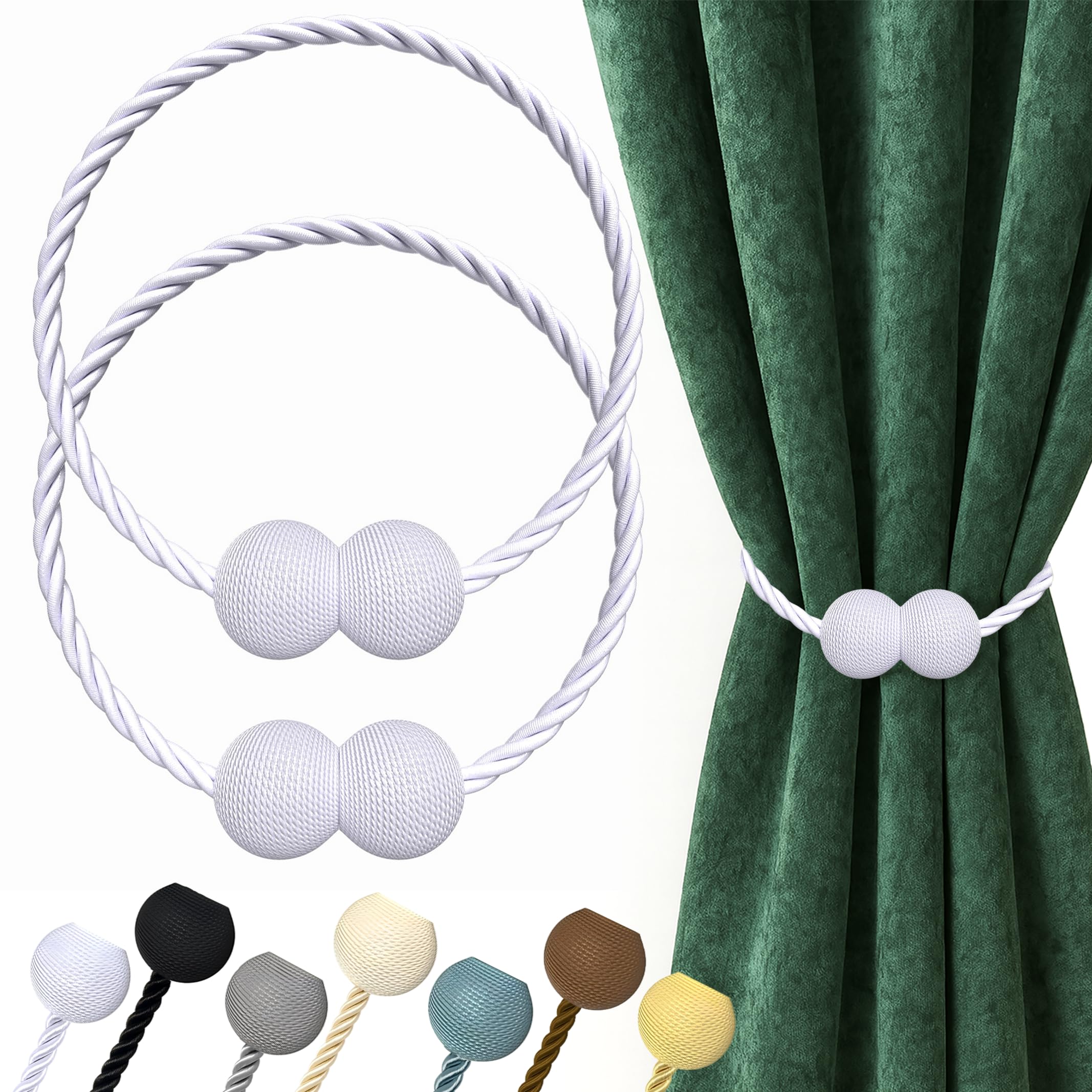 Hion Magnetic Curtain Tiebacks White 2pcs, Curtain Tiebacks Buckles Holdbacks Holders Hooks Clip for Home Outdoor Bedroom Office Decorative Curtain โ image 1