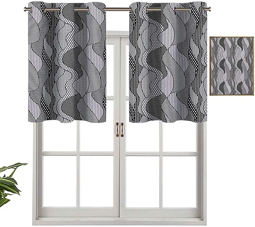 Hiiiman Cortinas cortas opacas con ojales de encaje abstracto, ondas y