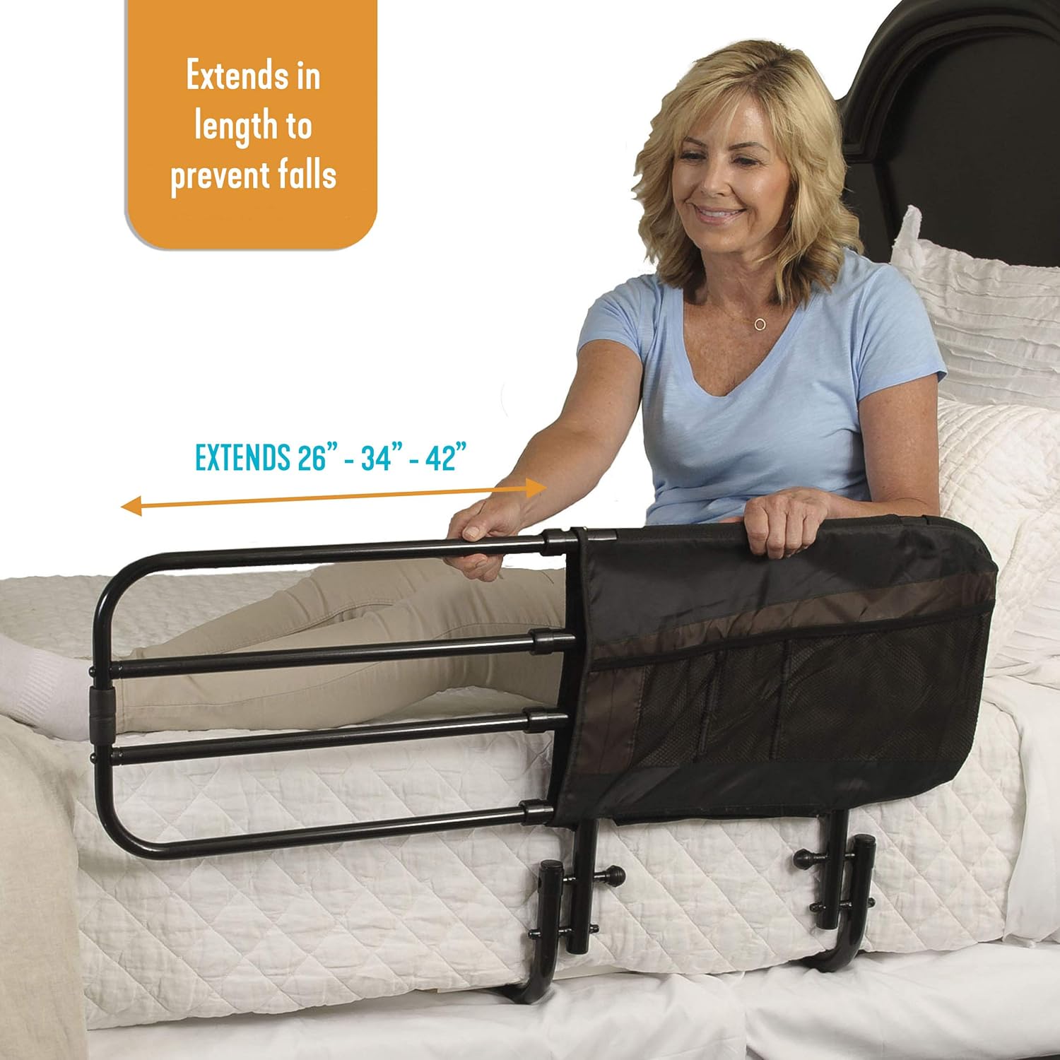 Stander EZ Adjust Bed Rail, Adjustable Home Hospital Bed Rail and Bed Assist Grab Bar for Elderly Adults, Includes Organizer Pouch: Health & Personal Care