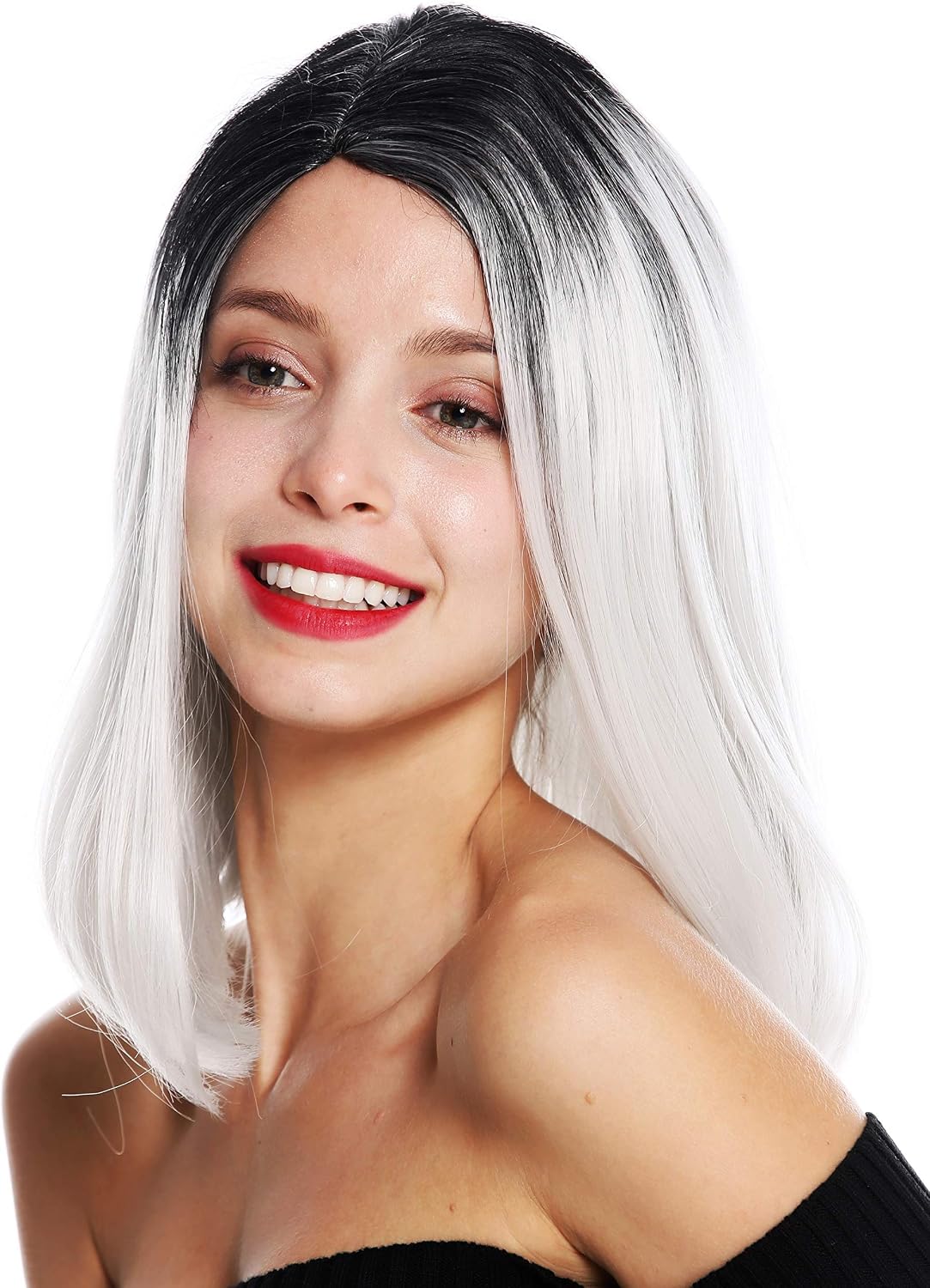 WIG ME UP - GFW3130-1001A+1 women's quality wig sleek shoulder length middle parting ombre black whitish grey
