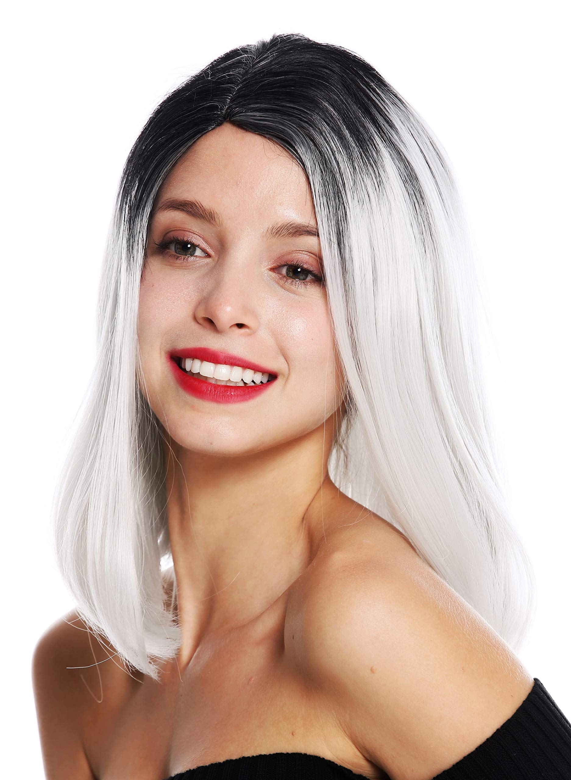 WIG ME UP - GFW3130-1001A+1 women's quality wig sleek shoulder length middle parting ombre black whitish grey