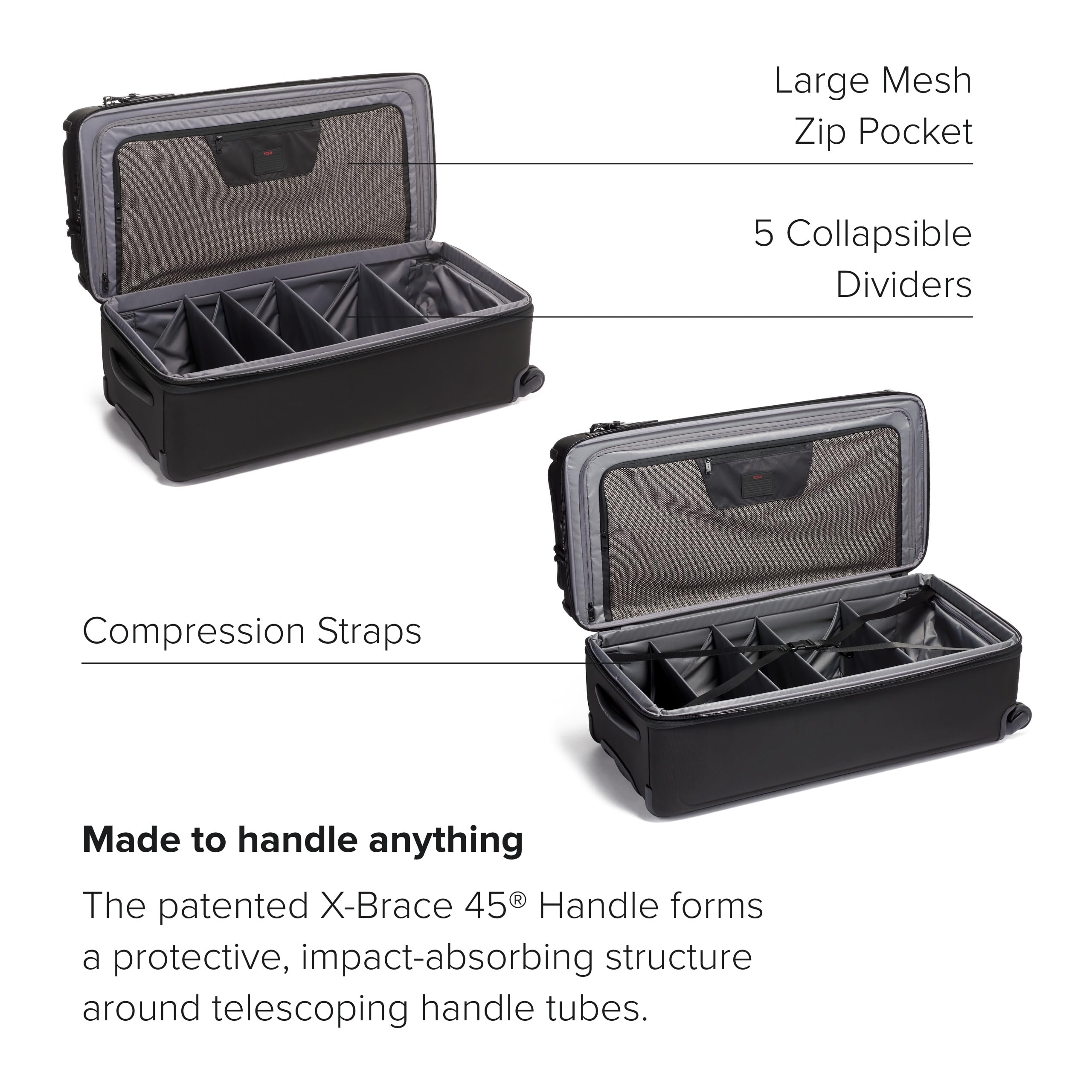 TUMI Alpha Tall 4-Wheeled Duffel Packing Case - Hybrid Travel Suitcase with Integrated Shelving - Black