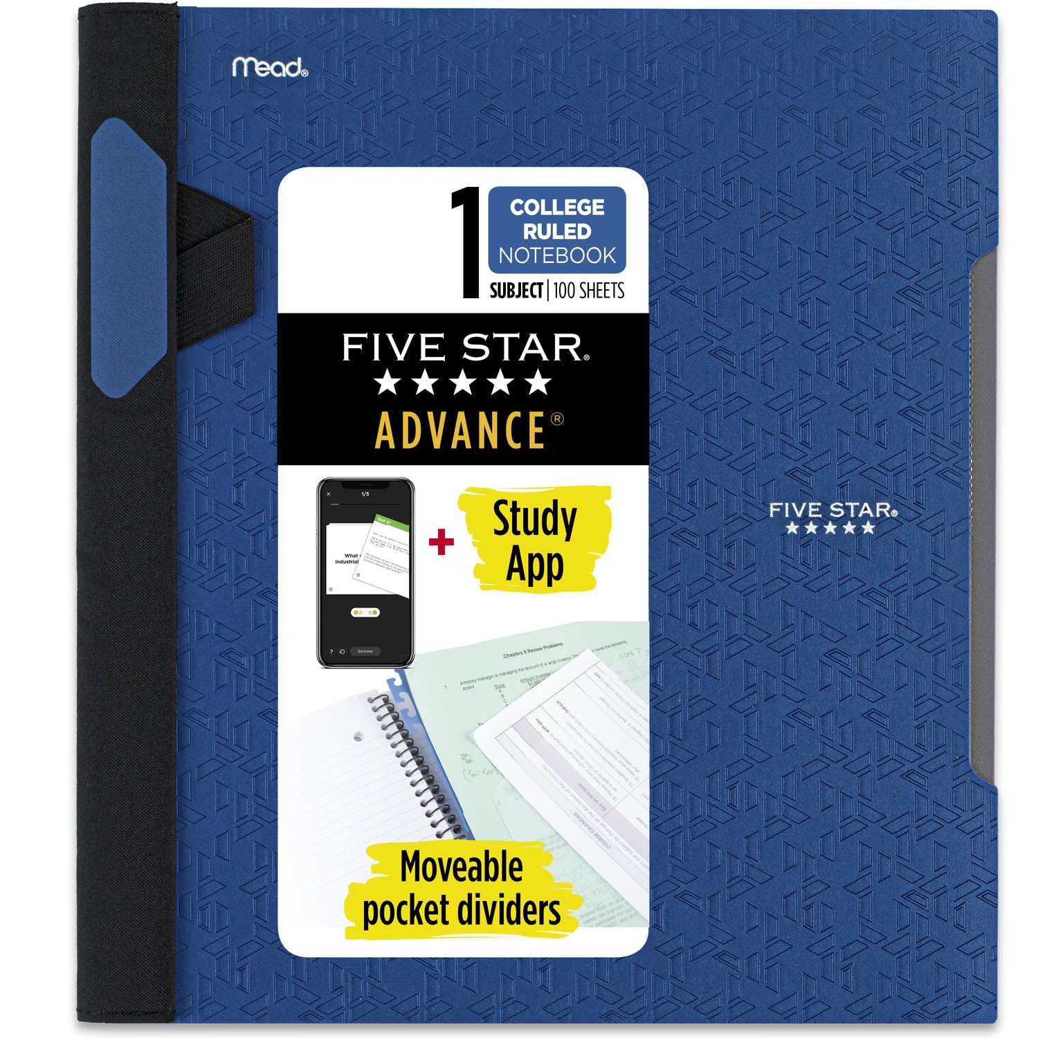 Five Star Advance Spiral Notebook, 1-Subject, College Ruled Paper, 11" x 8-1/2", 100 Sheets, With Spiral Guard and Movable Dividers, Color Will Vary (06322)