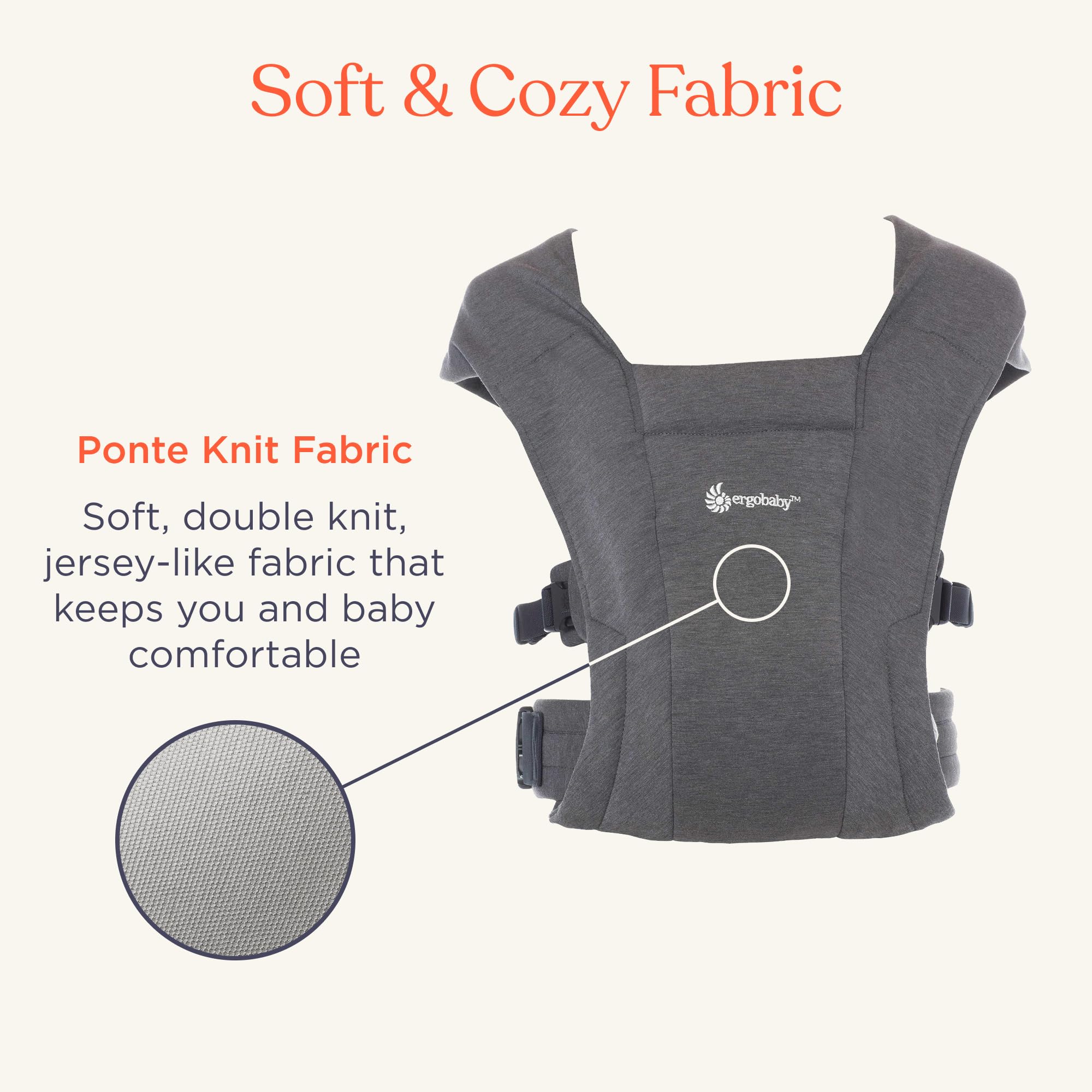 Ergobaby Embrace Baby Carrier Newborn to Toddler - Breathable Baby Carriers for Summer - Cozy Essentials (7-25 Pounds), Ponte Knit, Pure Black