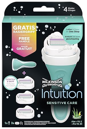 Wilkinson Sword Intuition Sensitive Care Vorteilspack Rasierklingen mit Damen Rasierer, 3 St