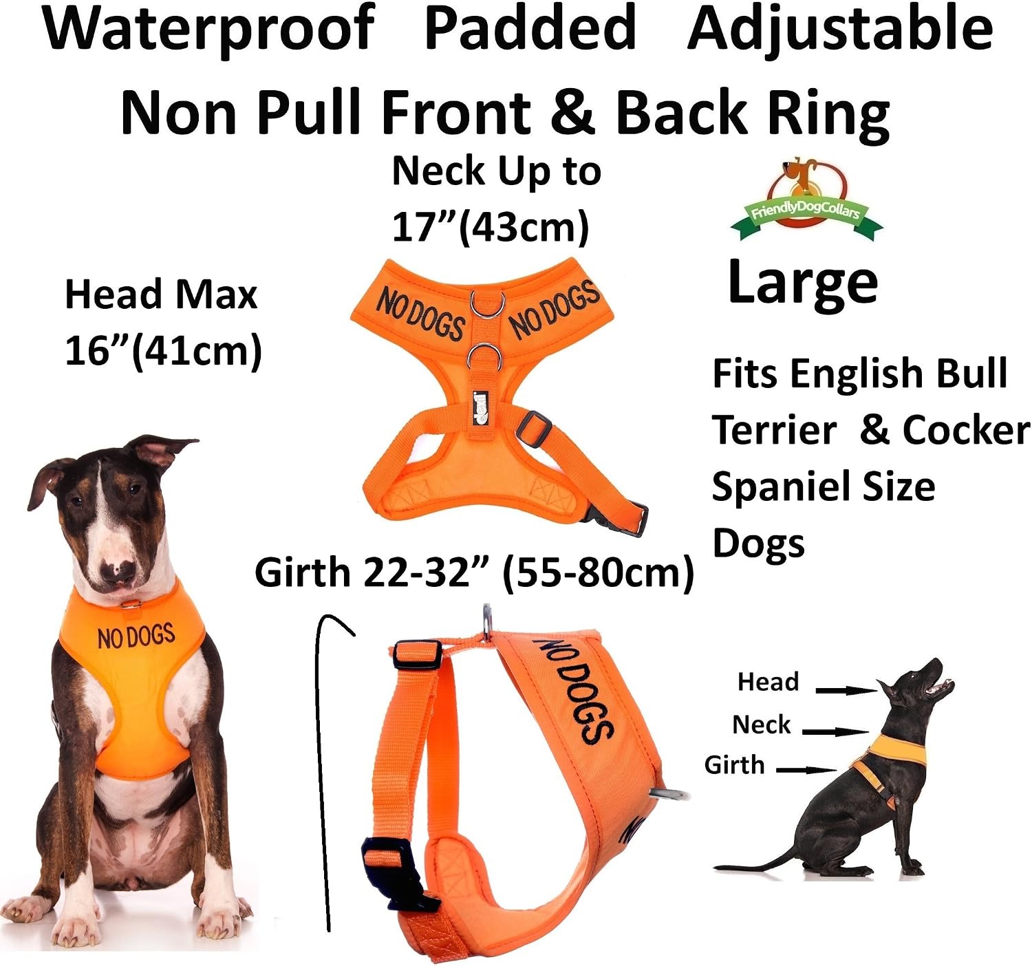 Dexil NO DOGS (Not good with other dogs) Orange Colour Coded Non-Pull Front and Back D Ring Padded and Waterproof Vest Dog Harness PREVENTS Accidents By Warning Others Of Your Dog In Advance (L) - Image 3