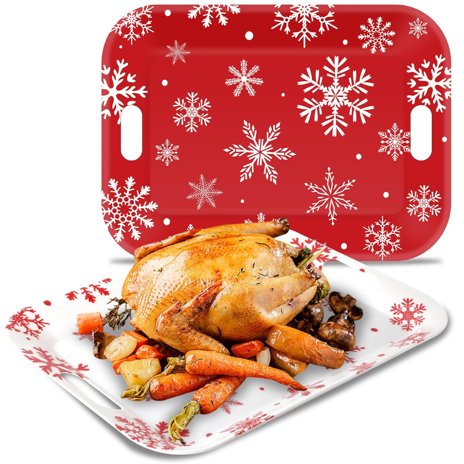Photo 1 of 2Pcs Winter Serving Trays 16.1 x 11.1 Inch Large Melamine Christmas Trays Platters with Handles Rectangular Snowflake Melamine Dish for Serving Food Outdoor Dinner Dessert Plates Party Decorations