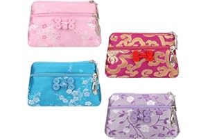 kilofly 4 pc Chinese Silk Brocade 2 Zipper Purse Jewelry Bag Gift Pouch Set
