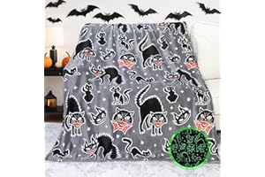 KIVEE Blanket Glow in The Dark Blanket Cat Halloween Decorations Cute