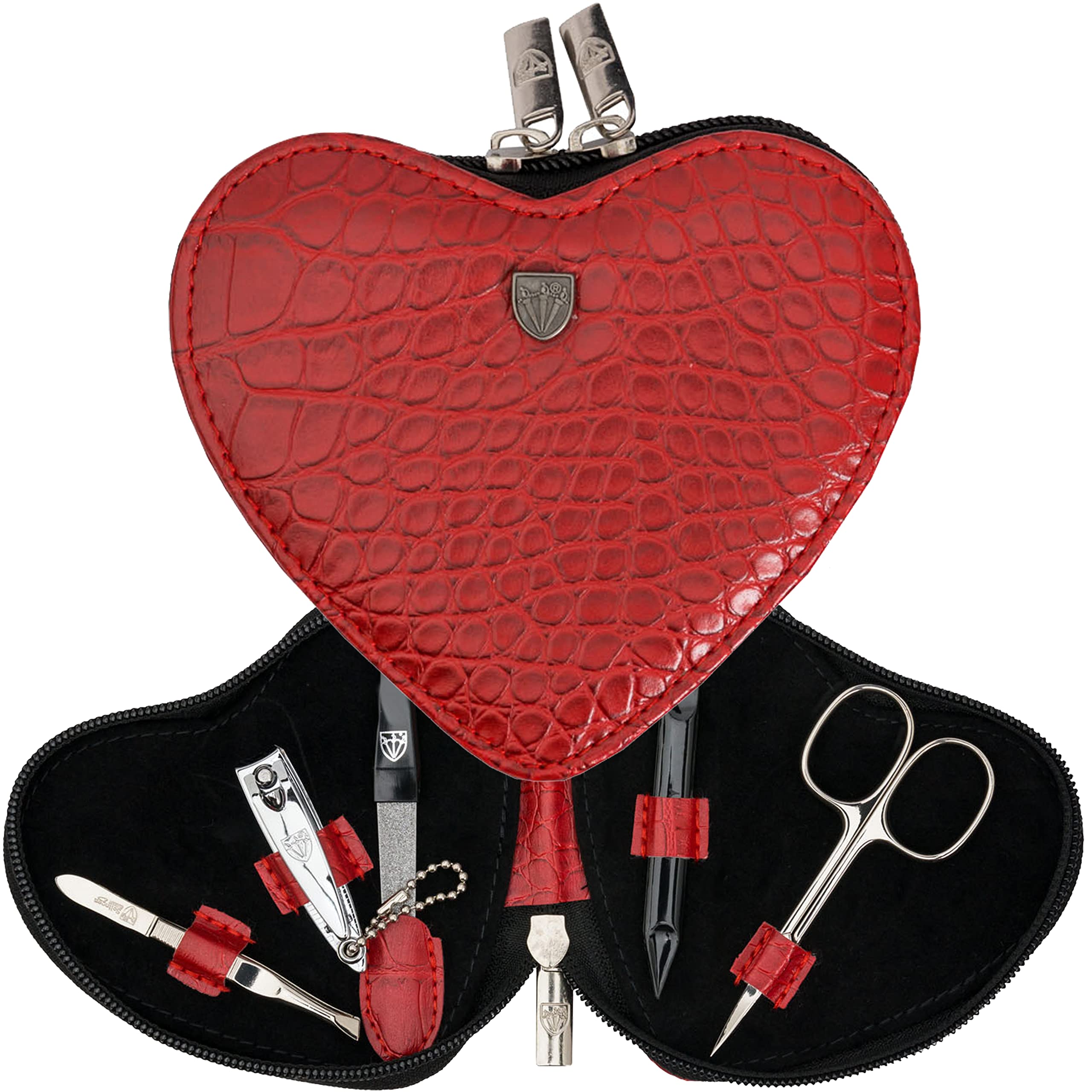 3 Swords Germany - brand quality 5 piece manicure pedicure grooming kit set for professional finger & toe nail care scissors clipper fashion leather case in gift box, Made in Solingen Germany (777102)